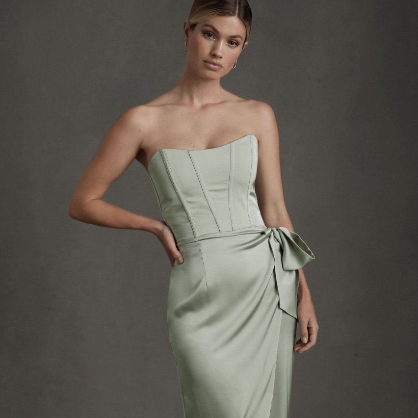 V. Chapman June Corset Front-Slit Gown